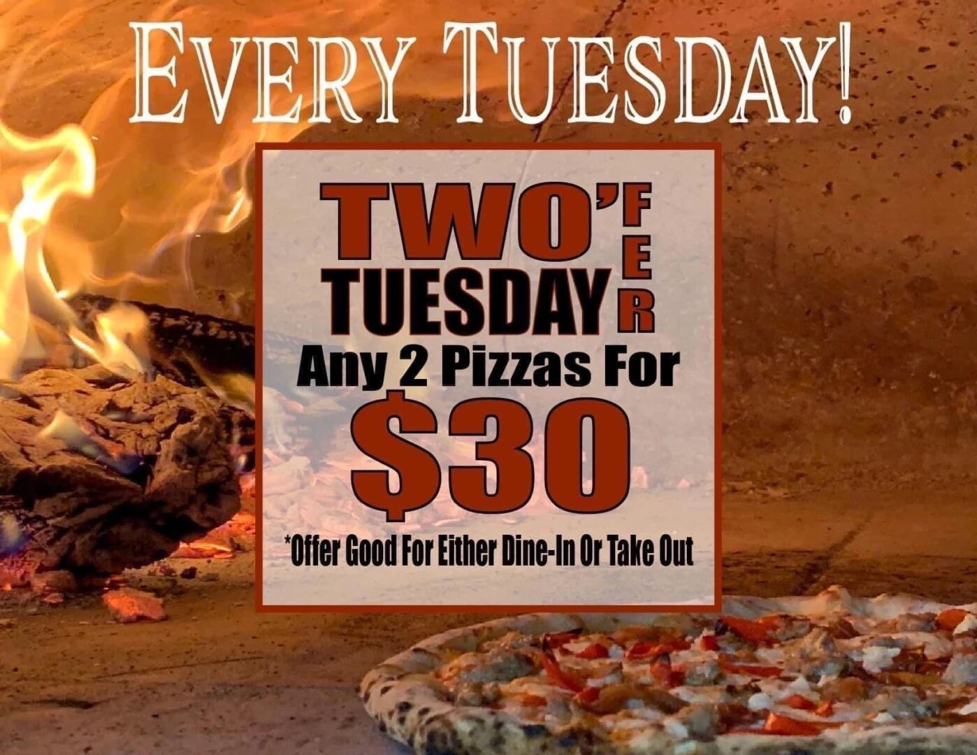 Two for one pizza deal at the brick oven