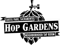 A green background with the words " hop garden ".